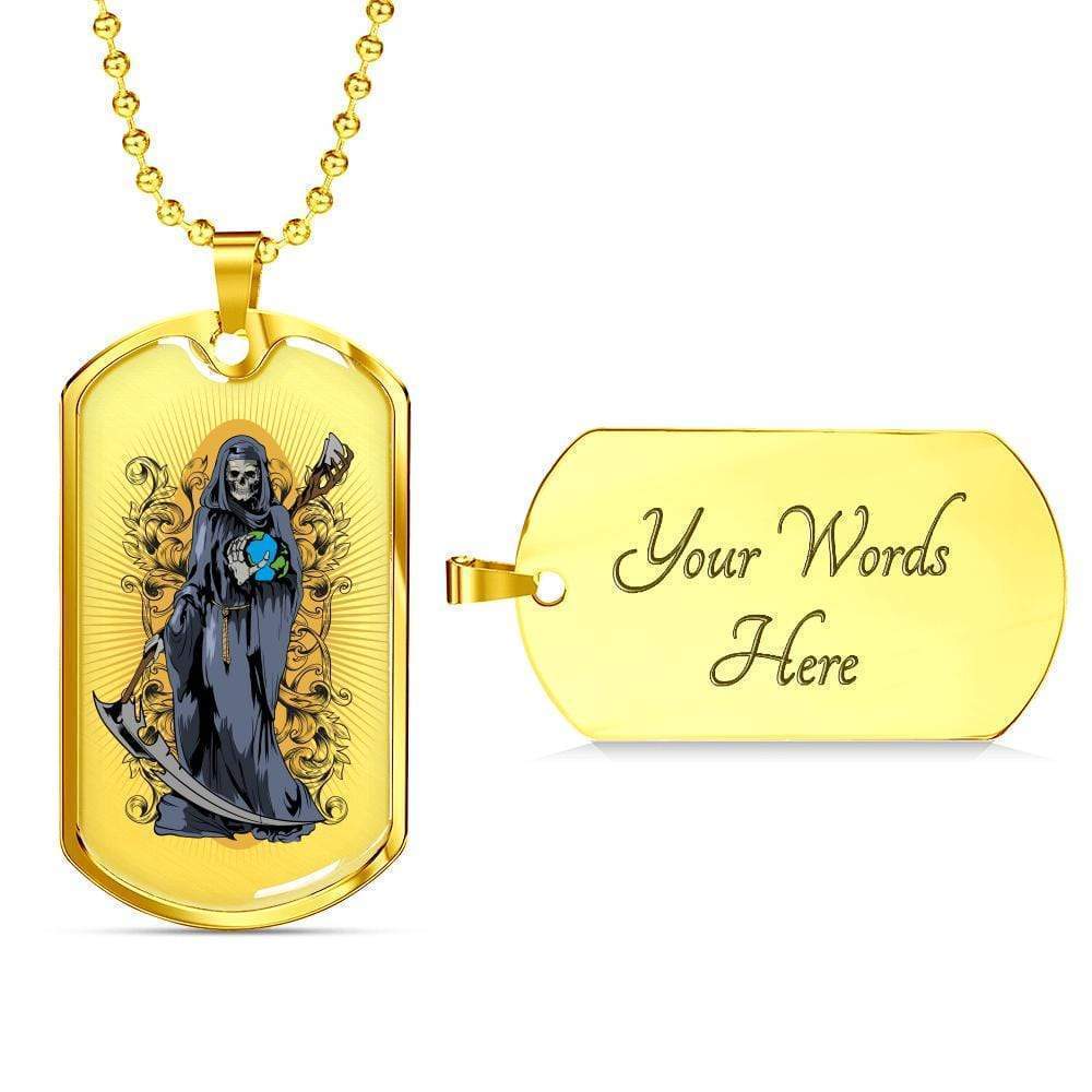 Santa Muerte Saint Of Holy Death Necklace Dog Tag Stainless Steel or 18k Gold 24